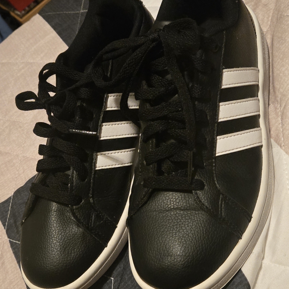 Adidas Men's Black Sneakers with White Stripes